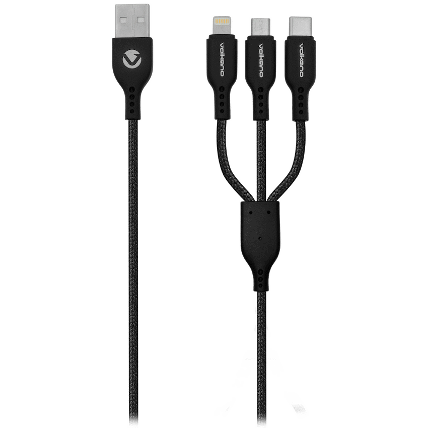 Volkano On-The-Go 3-in-1 1m Braided Cable - Black