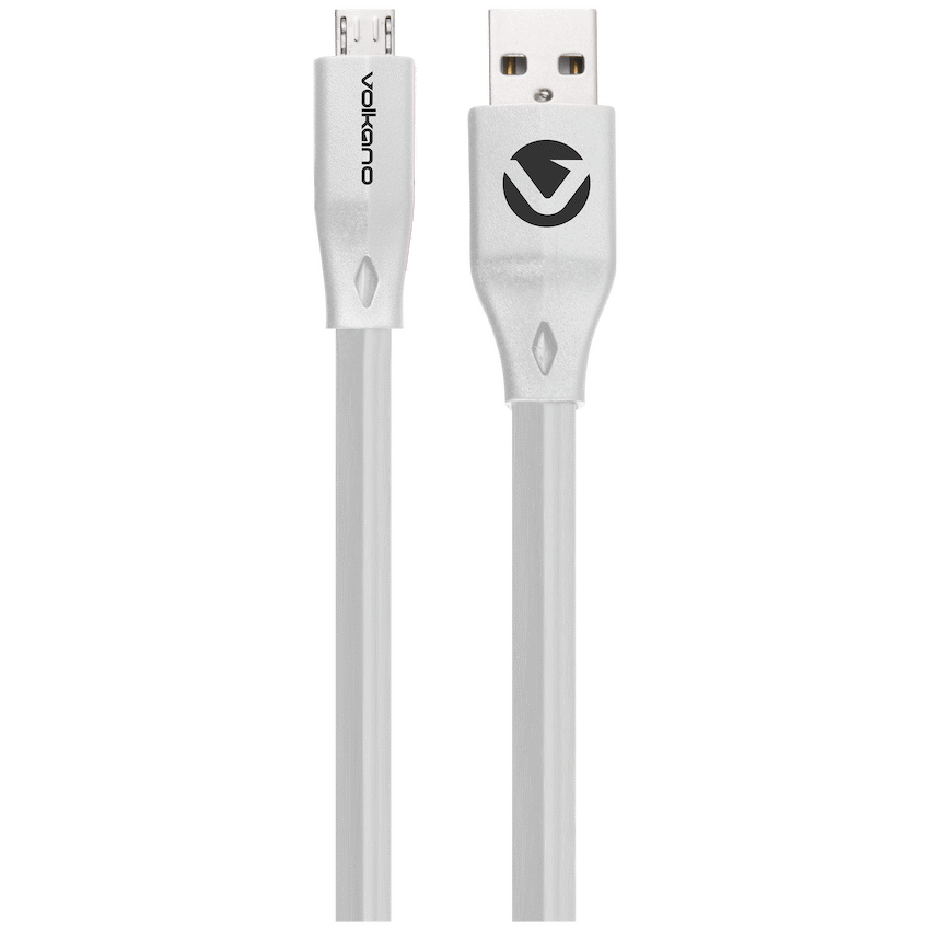 Volkano Slim Series Flat PVC Micro USB Cable 1.2m - White