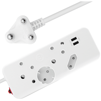 Ellies 4-Way Multiplug - 2 x USB 2.4a - 0.4m