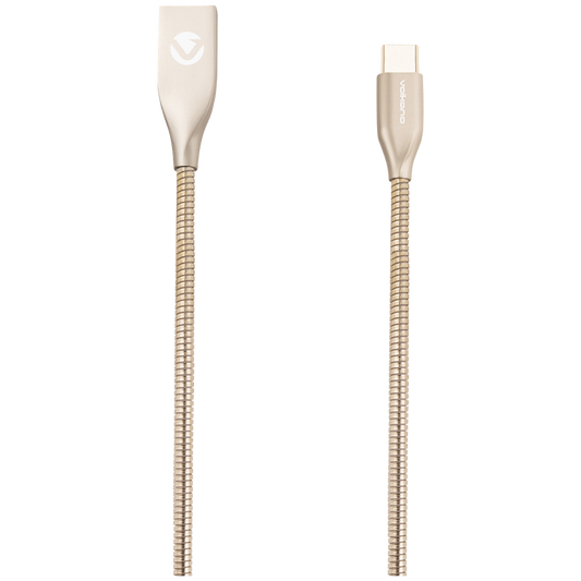 Volkano Iron Series Round Metallic Spring Type-C Cable 1.2m - Champagne Gold