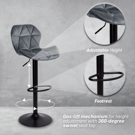 Everfurn Tira Barstool - Grey Velvet - 2 Pack