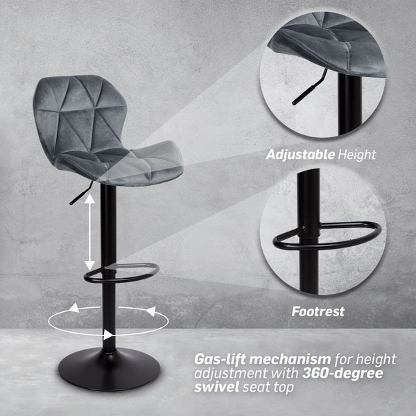 Everfurn Tira Barstool - Grey Velvet - 2 Pack