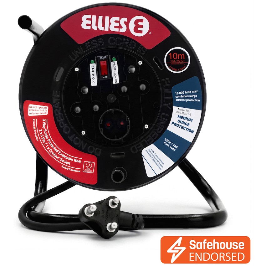 Ellies Heavy Duty Surge Protected Extension Reel 10m - BK