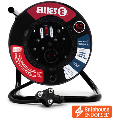 Ellies Heavy Duty Surge Protected Extension Reel 10m - BK