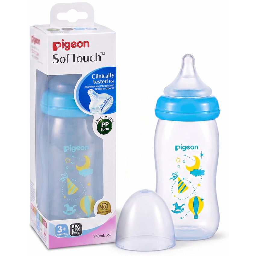 Pigeon Peristaltic Plus PP Bottle 240ml (M Hole) - Blue