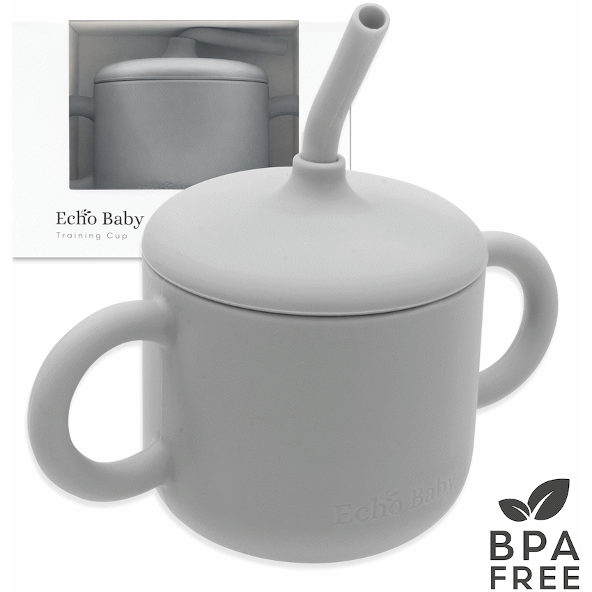 Echo Baby Silicone Training Cup with Straw - Stone