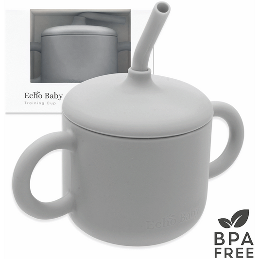 Echo Baby Silicone Training Cup with Straw - Stone