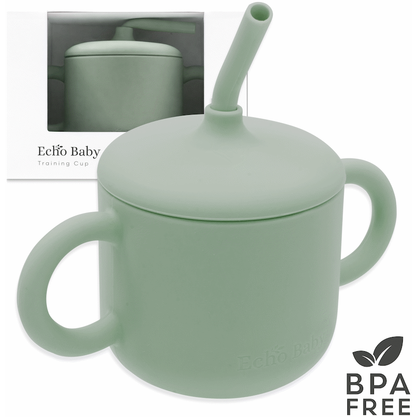 Echo Baby Silicone Training Cup with Straw - Sage