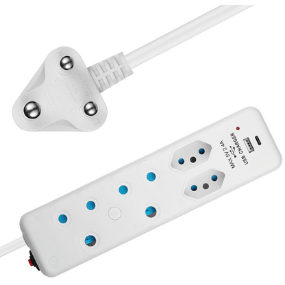 Switched 4-Way Extension Lead with 1x Type-C + 1x USB - 4m