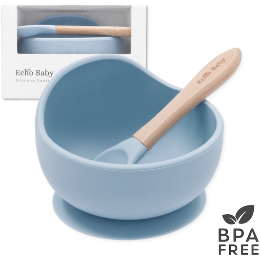 Echo Baby Silicone Suction Bowl and Spoon Set - Powder Blue