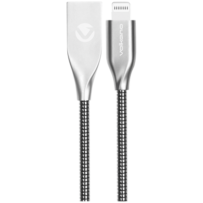 Volkano Iron Series Round Metallic Spring MFI Lightning Cable 1.2m - Silver