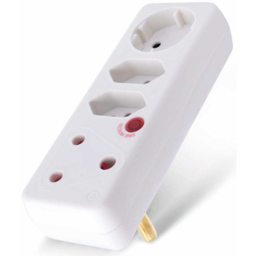 Switched 4-Way Medium Surge Adaptor with Schuko - White