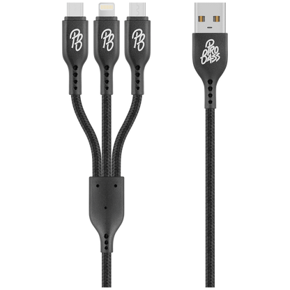 Pro Bass Braided 3-in-1 Charge Cable 1m - Black