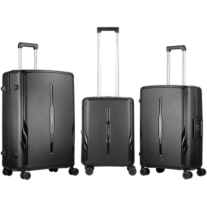 Travelwize Clipper PP 3Pc 4-Wheel Spinner Luggage Set Black