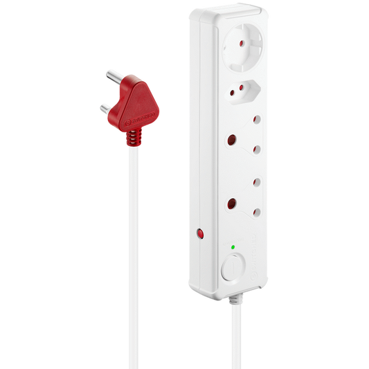 Switched 4-Way Medium Surge-Protected Multiplug 0.5m Cord - White