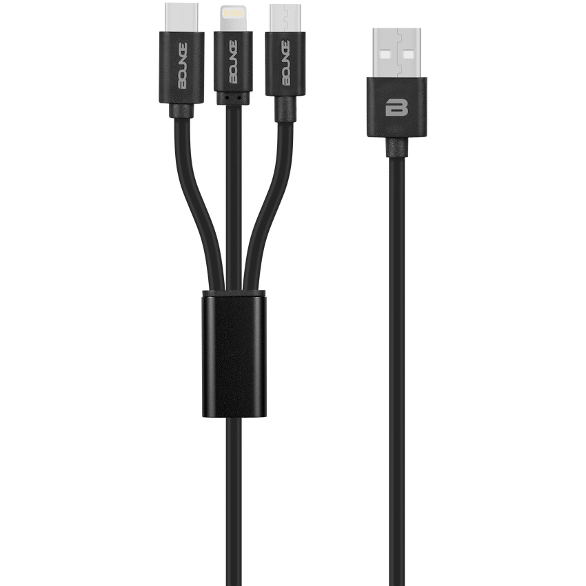 Bounce Cord Series 3 in 1 Charge Cable 1m - Black