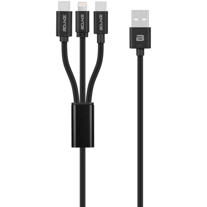 Bounce Cord Series 3 in 1 Charge Cable 1m - Black