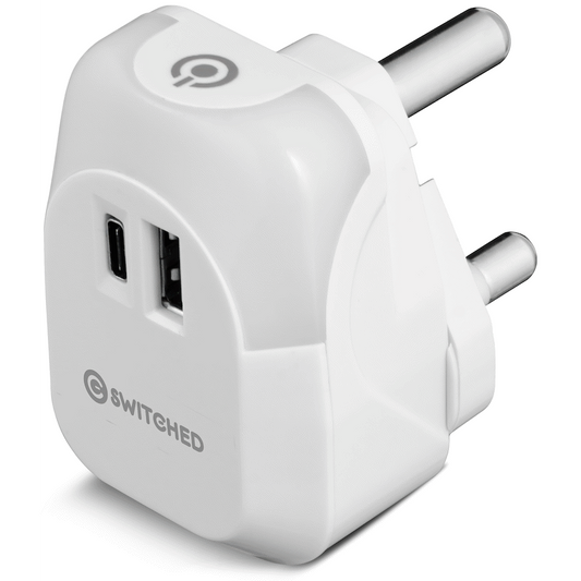 Switched Halo Fast Charge Power Adaptor, USB and Type-C Ports, Output 20w - Soft Touch Night Light