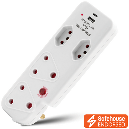 Ellies  4 Way Surge adaptor with type C + USB - WT