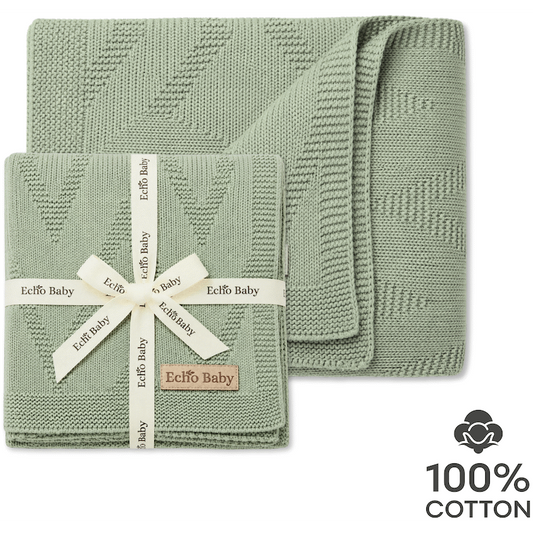 Echo Baby Knitted Baby Blanket - Sage