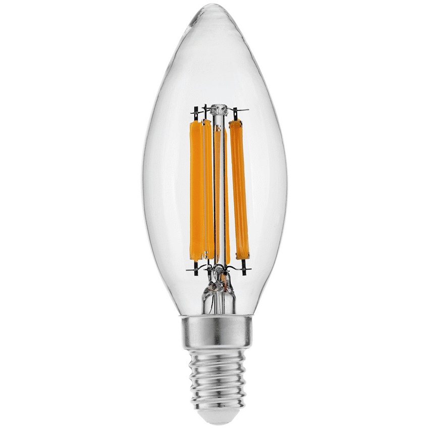 Switched 4W C37 Candle Clear LED Filament Bulb - E14 - WW
