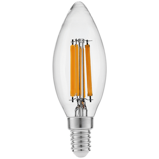 Switched 4W C37 Candle Clear LED Filament Bulb - E14 - WW
