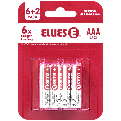 Ellies Ultra Series - Alkaline Batteries AAA 6 + 2 Pack - WT