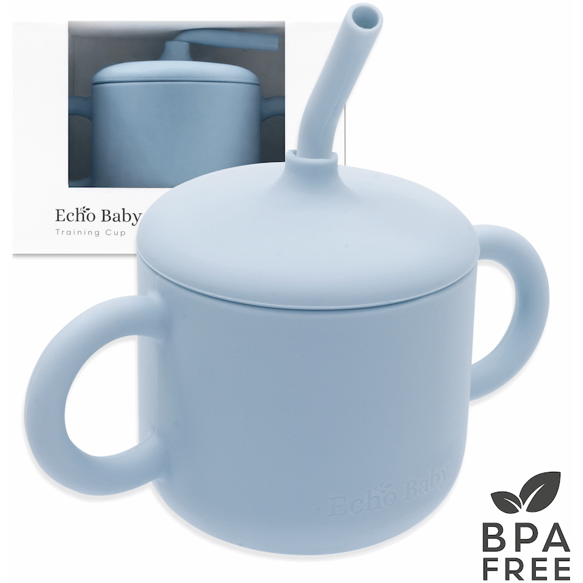 Echo Baby Silicone Training Cup with Straw - Powder Blue