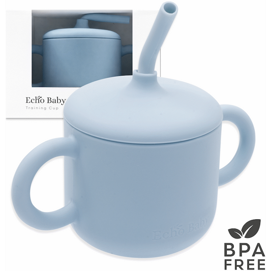 Echo Baby Silicone Training Cup with Straw - Powder Blue