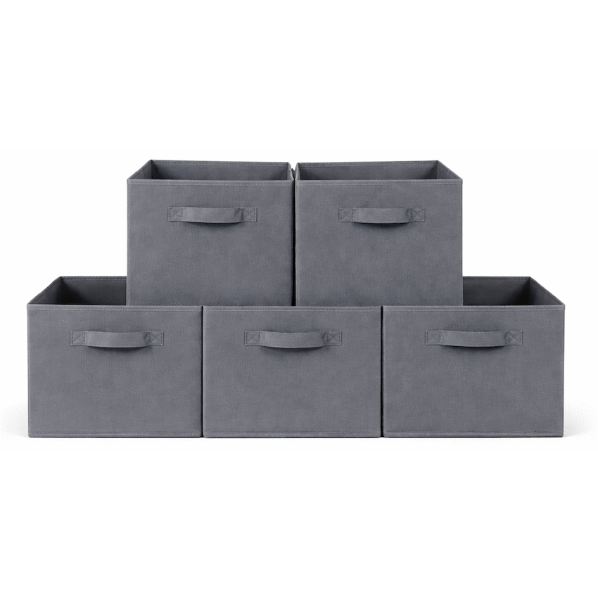 Everfurn Storeman Grey, Collapsible Fabric Organiser Storage Basket - 5 Pack