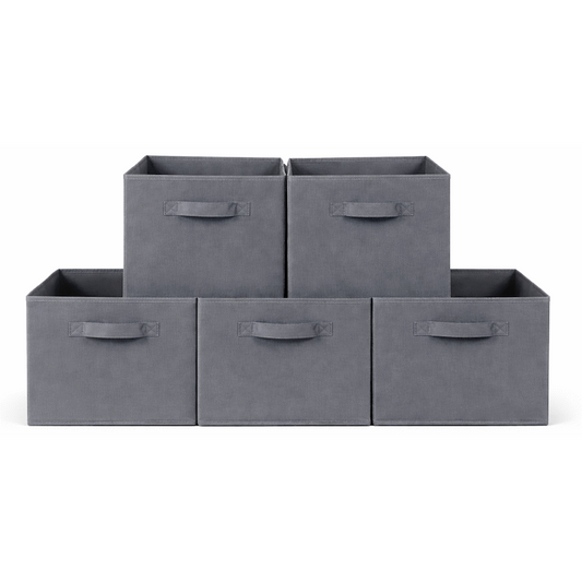 Everfurn Storeman Grey, Collapsible Fabric Organiser Storage Basket - 5 Pack