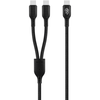 Pro Bass Cord Series 1.2m 15w USB-C to 2x USB-C Braided - Black