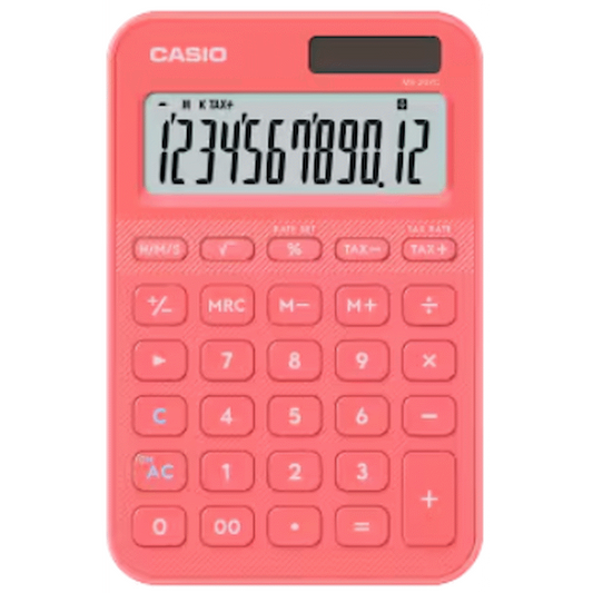 Casio MS-20YC 12 Digit Desk Calculator Coral