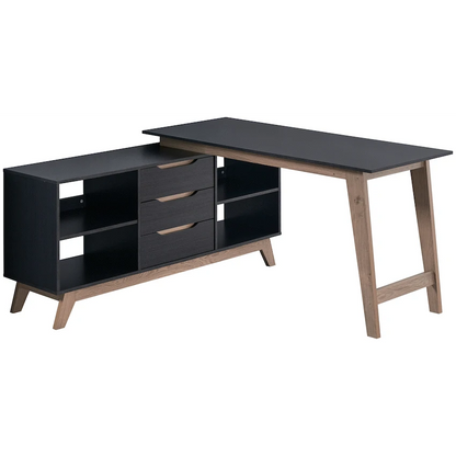 Everfurn Premium Lunar Office Desk - Black, L-Shaped Desk, With Storage