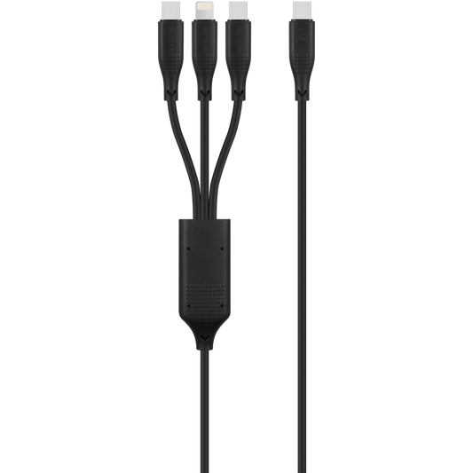 Volkano Nova Series USB C to 2 USB C and lightning cable 100W TPE-Black