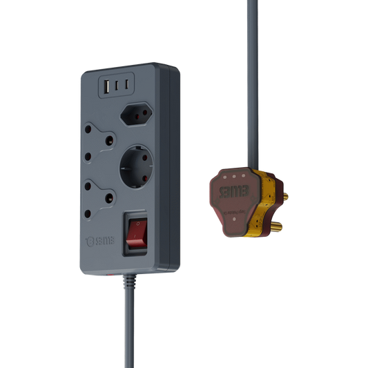 High Surge 4 Way Multi-plug PD20W Dual USB-C + USB - 0.5M - Grey