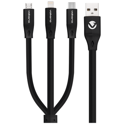 Volkano Slim Series Flat PVC 3-in-1 (Type-C / Lightning / Micro) Cable 30W 1m- Black