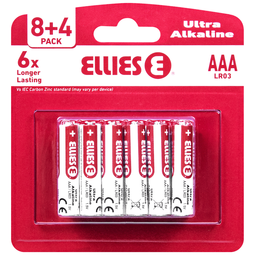 Ellies Ultra Series - Alkaline Batteries AAA 8+4 Value Pack - WT