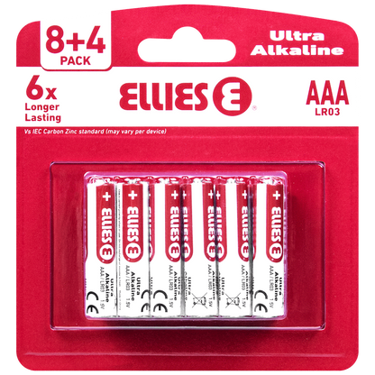Ellies Ultra Series - Alkaline Batteries AAA 8+4 Value Pack - WT