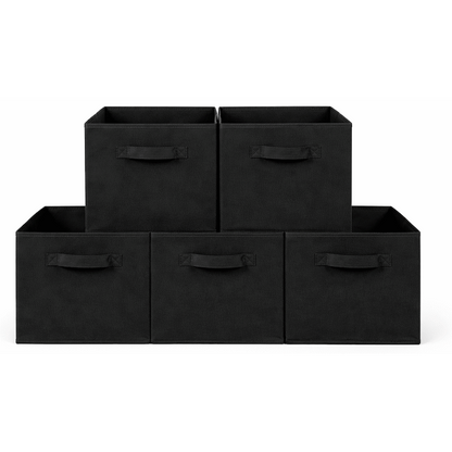 Everfurn Storeman Black, Collapsible Fabric Organiser Storage Basket - 5 Pack