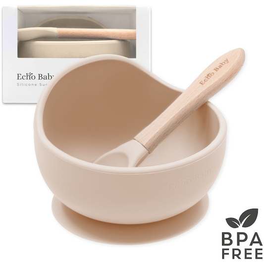 Echo Baby Silicone Suction Bowl and Spoon Set - Ivory