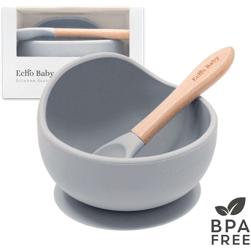 Echo Baby Silicone Suction Bowl and Spoon Set - Stone