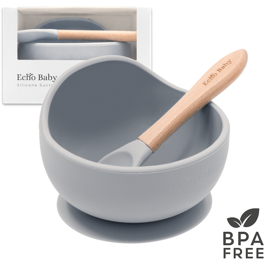 Echo Baby Silicone Suction Bowl and Spoon Set - Stone