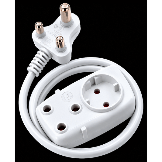Ellies 2 way Light Duty Schuko Extension lead - 1.5M - WT