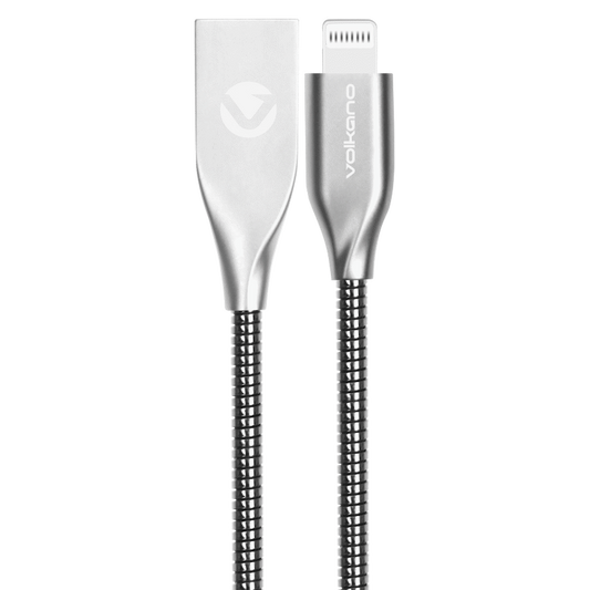 Volkano Iron Series Round Metallic Spring MFI Lightning Cable 6ft - Silver