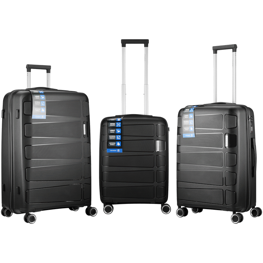 Travelwize Tourer PP 3Pc 4-wheel Spinner Luggage Set Black