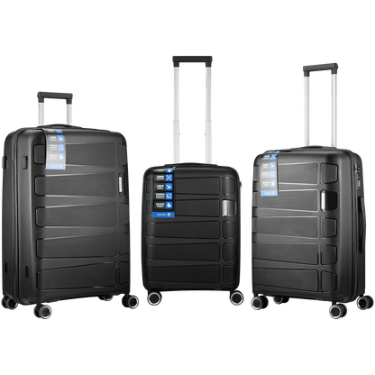 Travelwize Tourer PP 3Pc 4-wheel Spinner Luggage Set Black