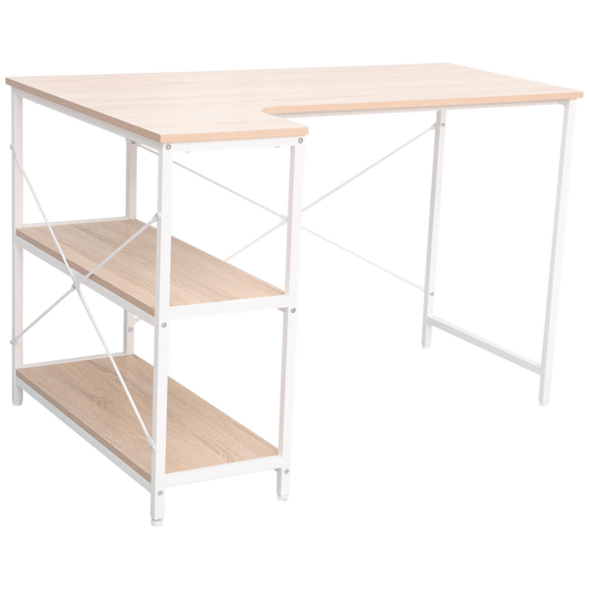 Everfurn Anthony Work Desk - Light Oak and White Frame