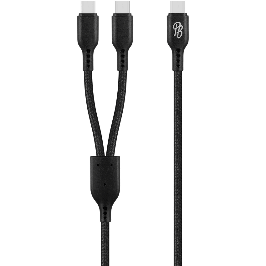 Pro Bass Cord Series 1.2m 15w USB-C to 2x USB-C Braided - Black