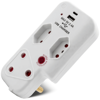 Ellies 3 Way Surge Adaptor with Type C + USB - WT
